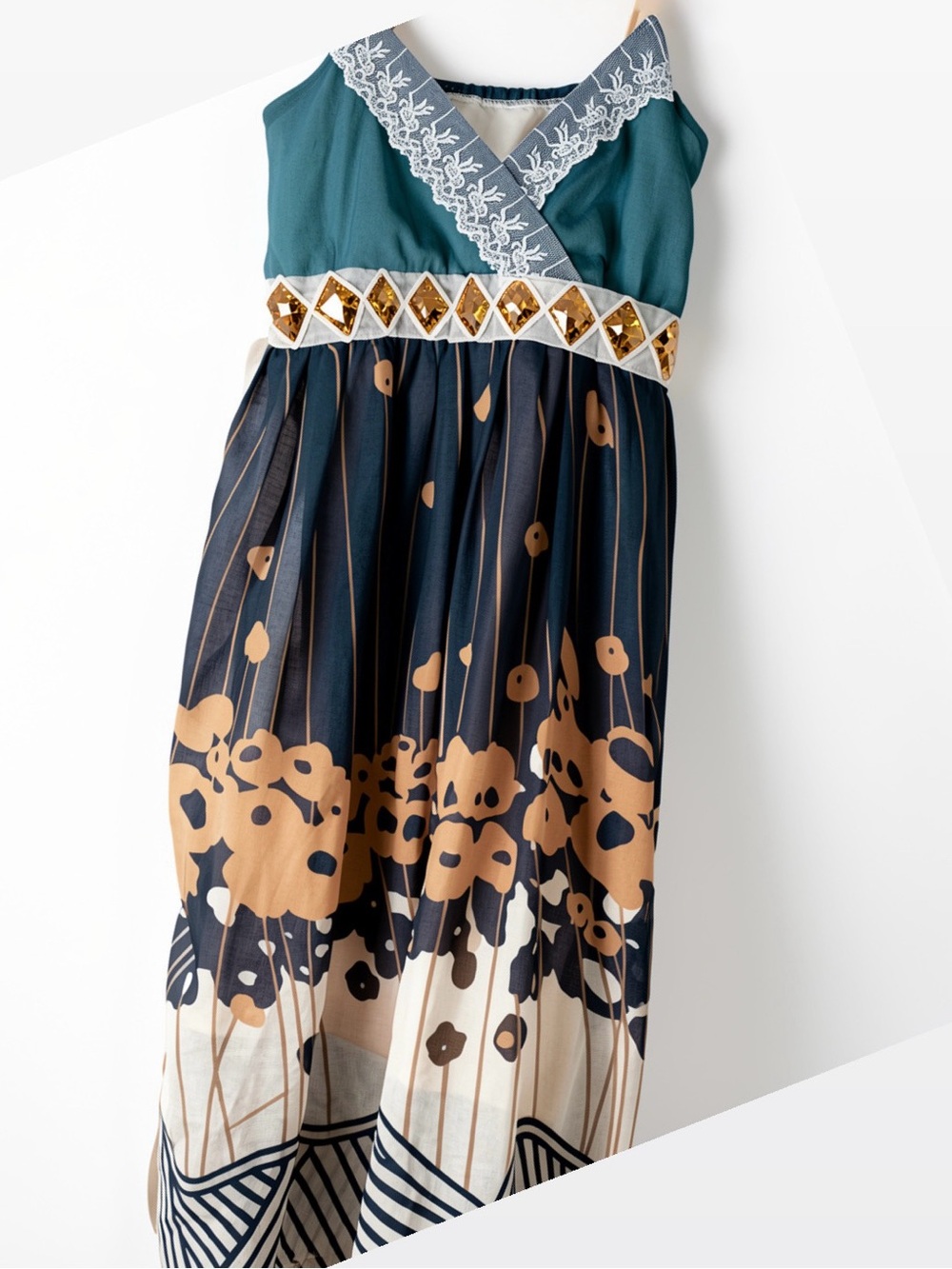 Midi Chiffon Sweetheart A Line Floral Printed Sequin Flowy Dress Size 8